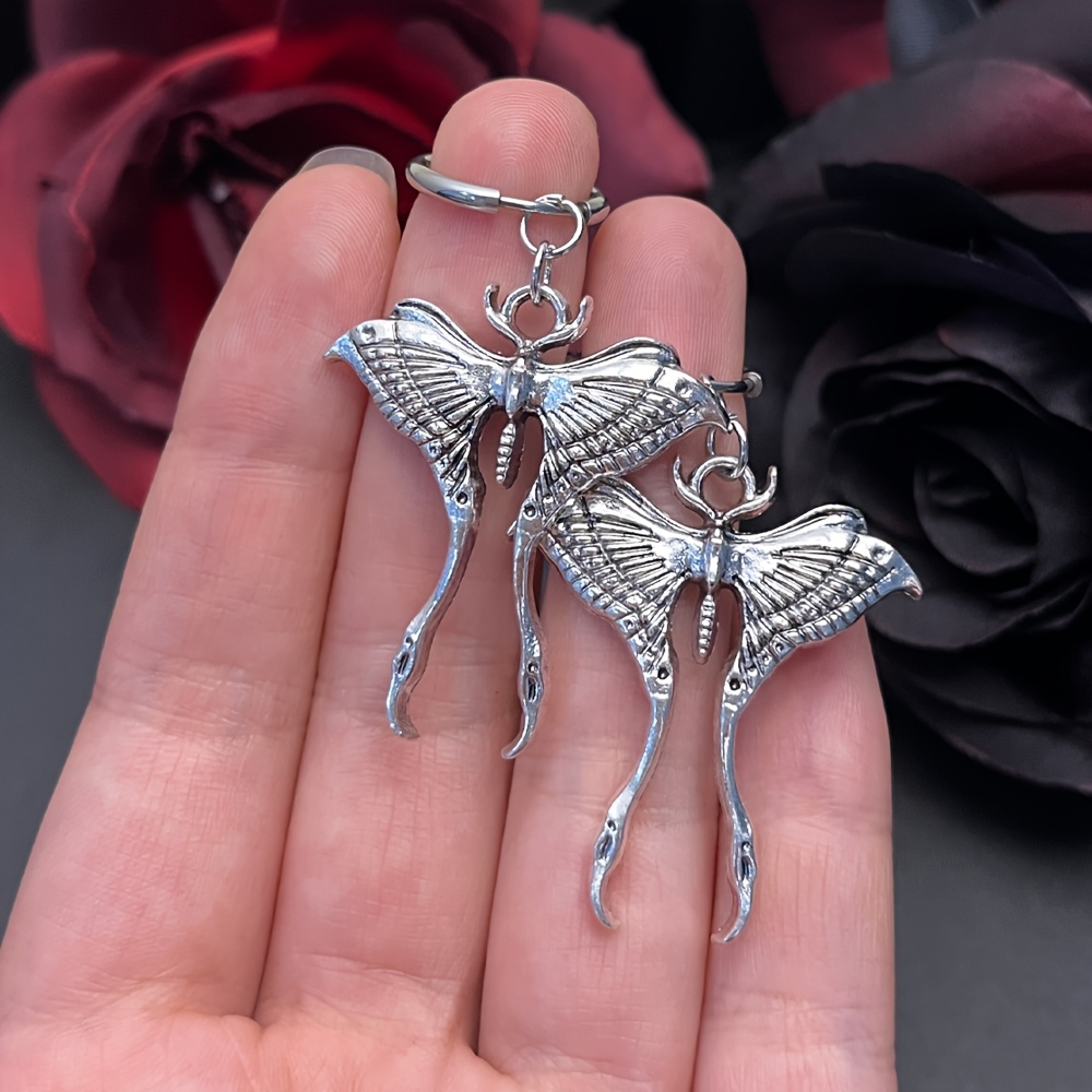 Unisex Dark Gothic Style Crescent Silkworm Moth Pendant Earrings
